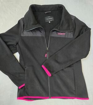 Lucky Brand Women’s Medium Black Zip Fleece Jacket Pink Trim Pre-Owned